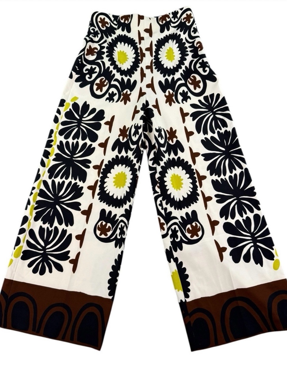 Zara Floral Wide-Leg Printed Pants in Black, Brown & Yellow